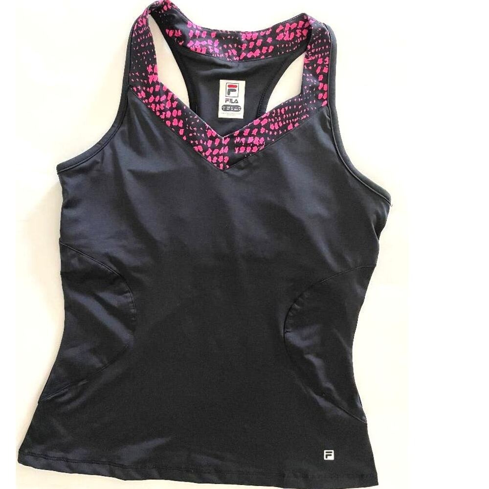 Fila Black Athletic Tank Top Pink Trim Racerback Workout Gym Size S